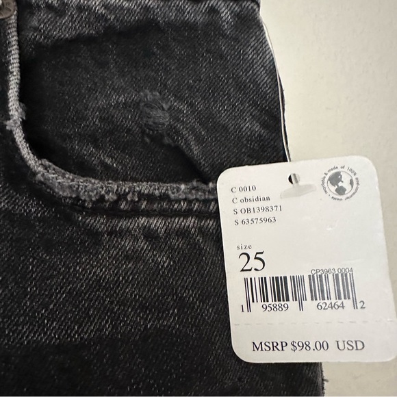 Free People We The Free Tapered Baggy Boyfriend Distressed Jeans Obsidian NEW - Picture 16 of 16